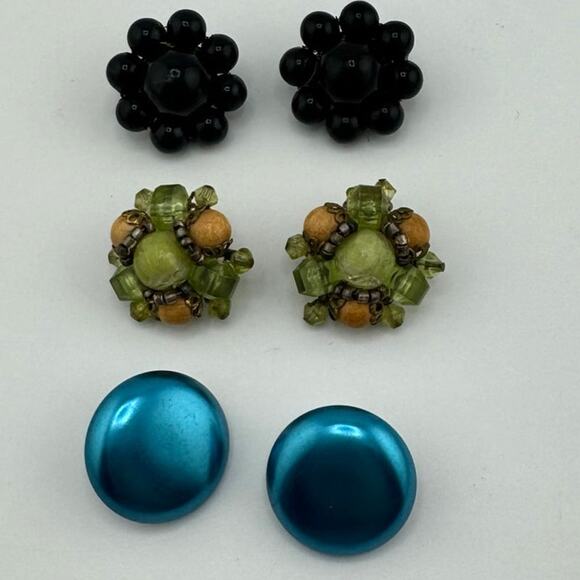 Vintage Lot Of 3 Japan And West Germany Clip On Cluster‎ And Solid Earrings - Picture 11 of 11